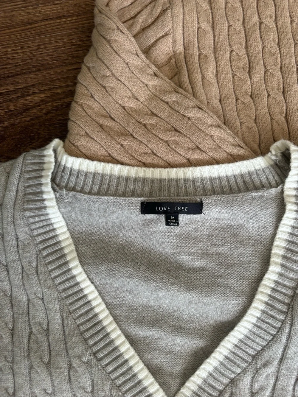 Love Tree Cable Knit Cardigan - Tan and Light Gray - Picture 5 of 5